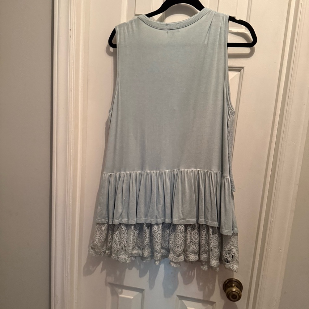 Ava James L Light Blue Empire V-Neck Cottagecore Feminine Top - Picture 6 of 7